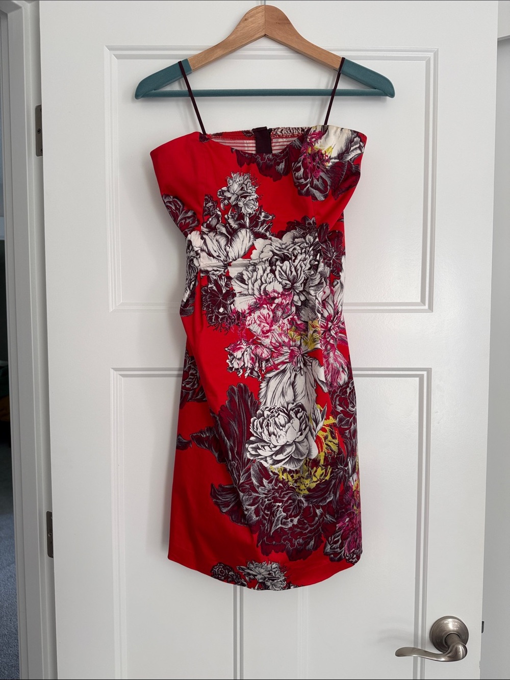 Liefsdottir for Anthropologie Red Strapless Floral Cocktail Dress